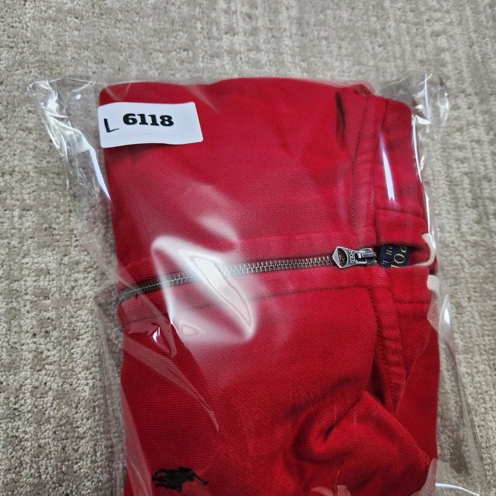 Polo Ralph Lauren Hoodie Men Small Thermal Hood Full Zip‎ Cotton Fleece Red
